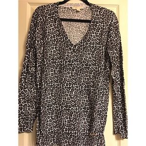 Michael Kors Leopard V-neck Lightweight Sweater